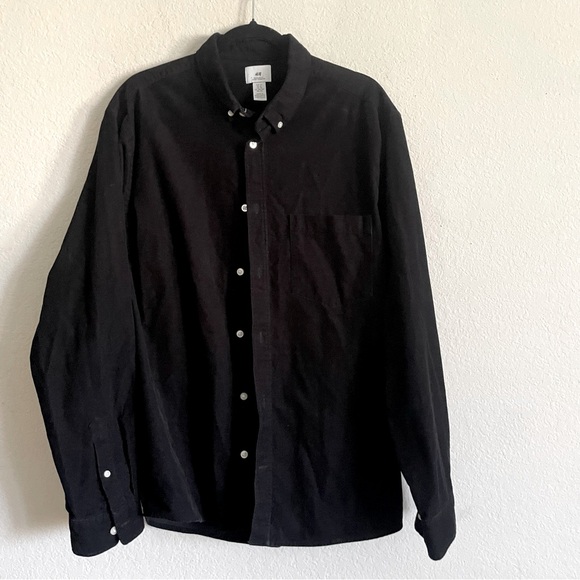 H&M Men's Black Casual Button-Down Shirt size XL corduroy Fall Winter timeless - Picture 1 of 8